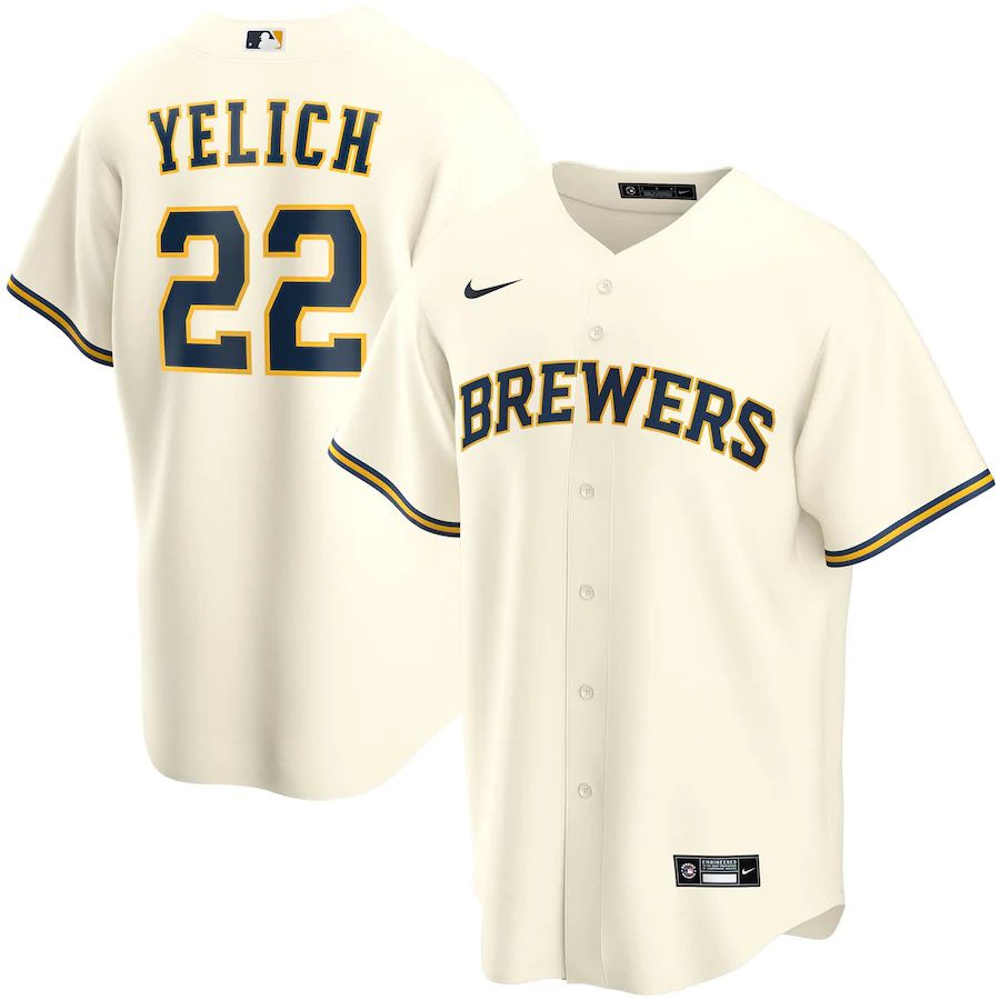 Mens Milwaukee Brewers #22 Christian Yelich Nike Cream Alternate Replica Player MLB Jerseys